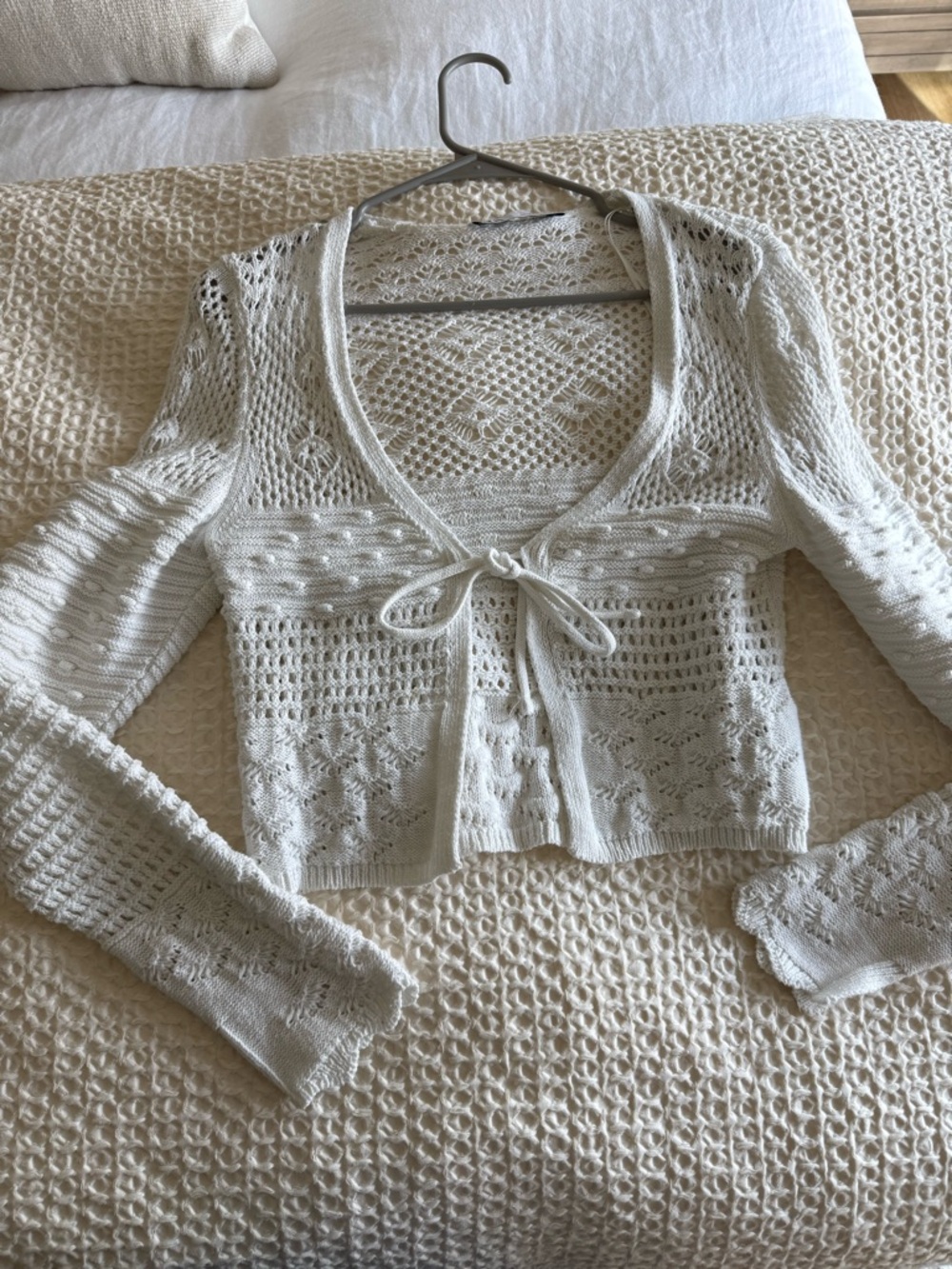 Zara Cream Crochet Tie-Front Knit Top